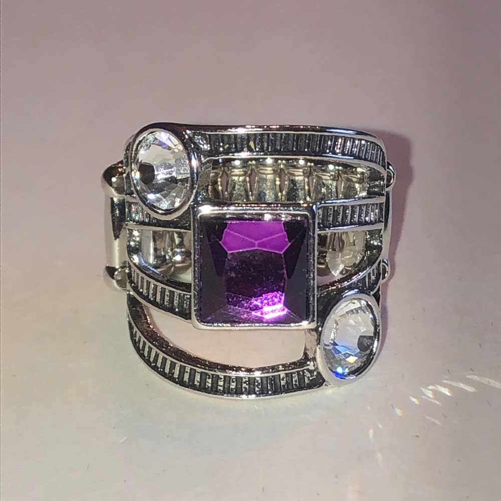 Silver Tone Purple Stone Statement Ring